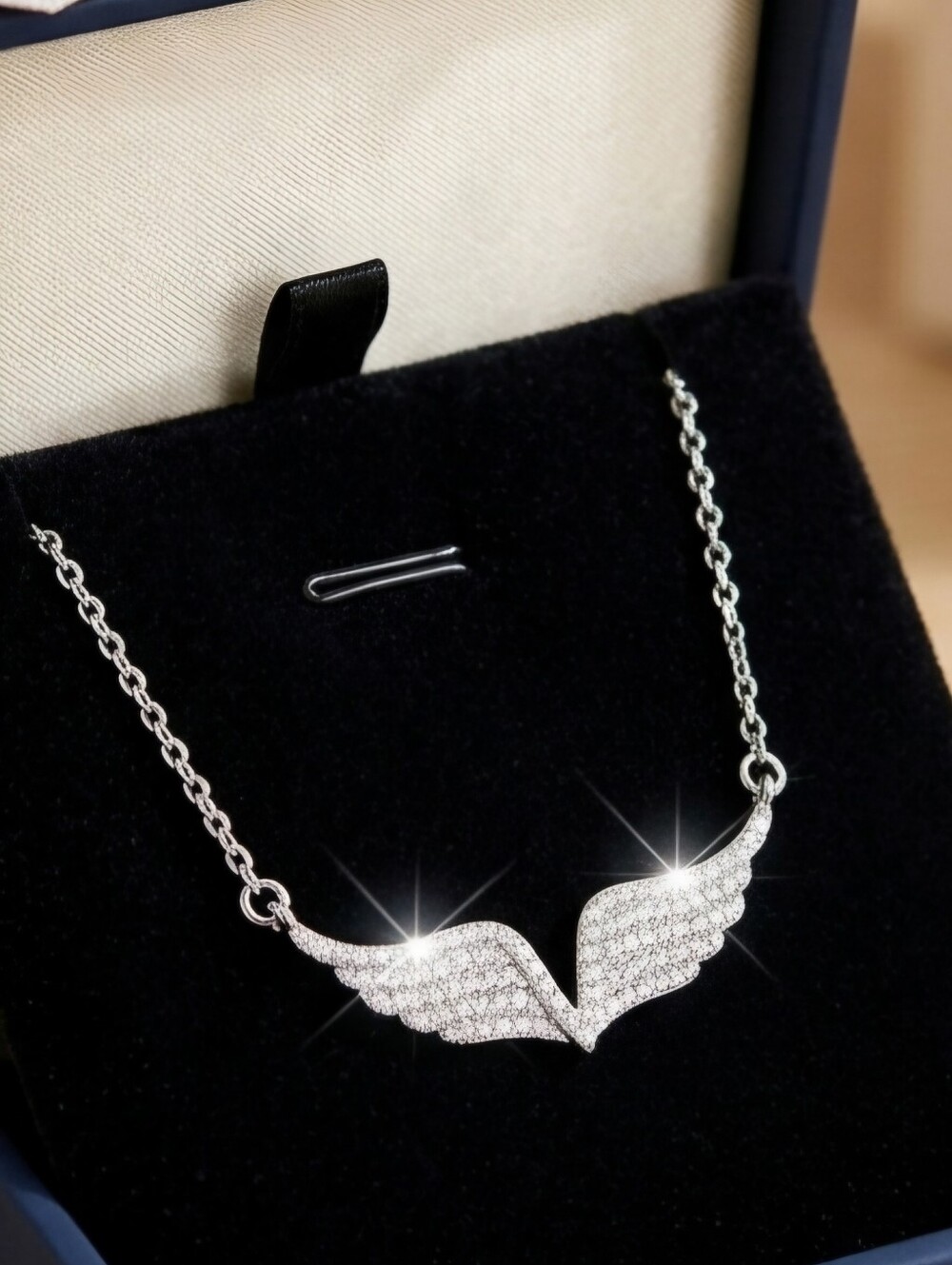 Dazzling Silver Angel Wing Pendant Necklace